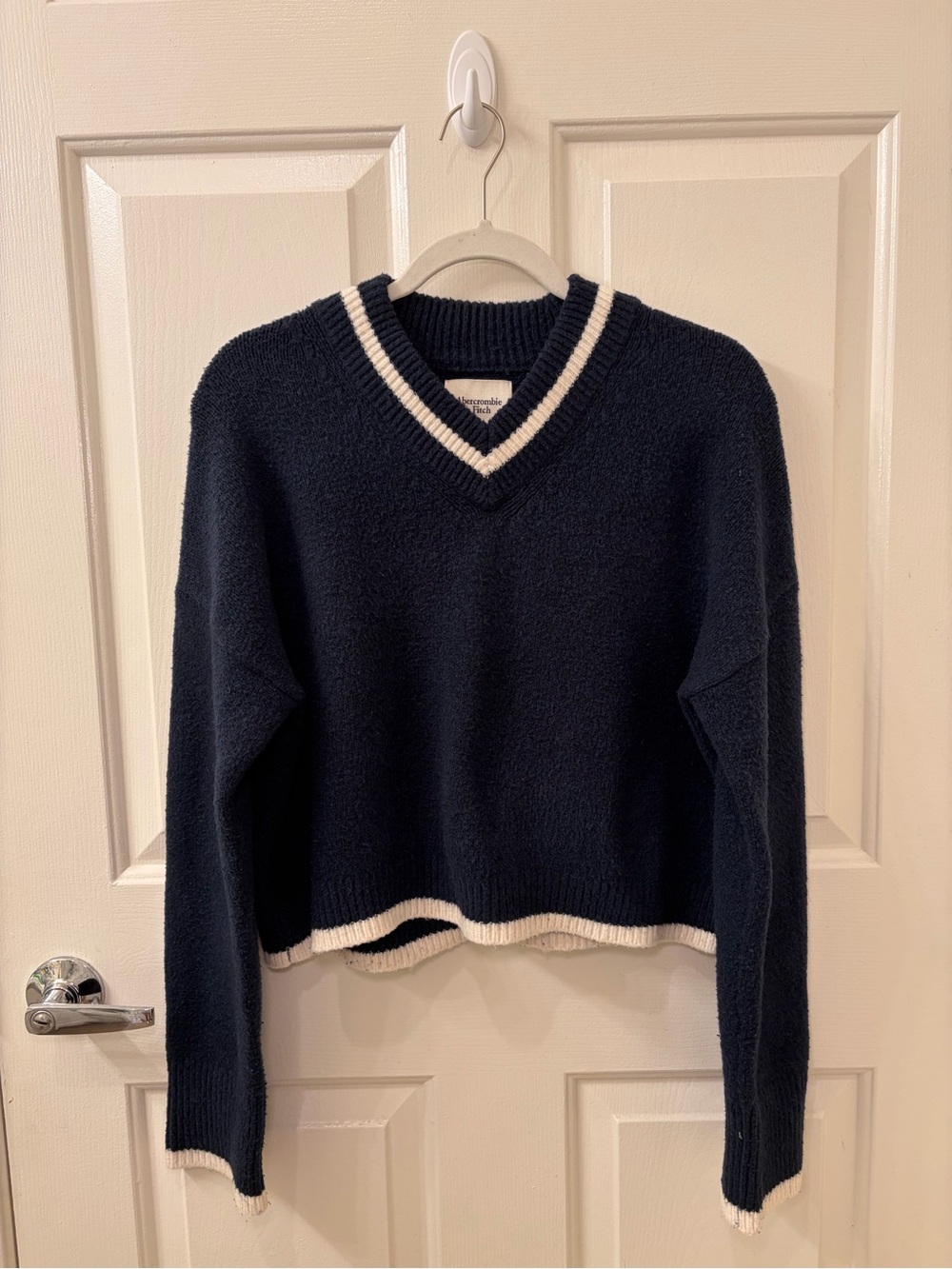 Abercrombie & Fitch Navy V-Neck Sweater with White Trim